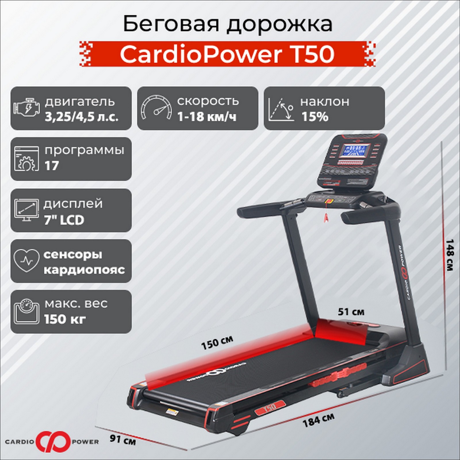 Беговая дорожка CardioPower T50 1600_1600