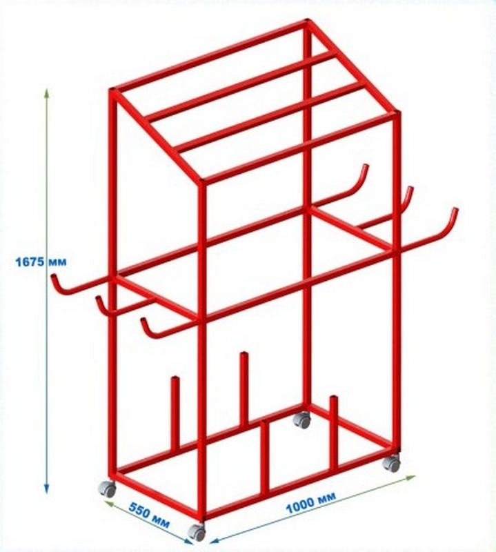 Стеллаж на колесиках для ковриков-скакалок-эспандеров-палочек (цвет красный) Dinamika 719_800