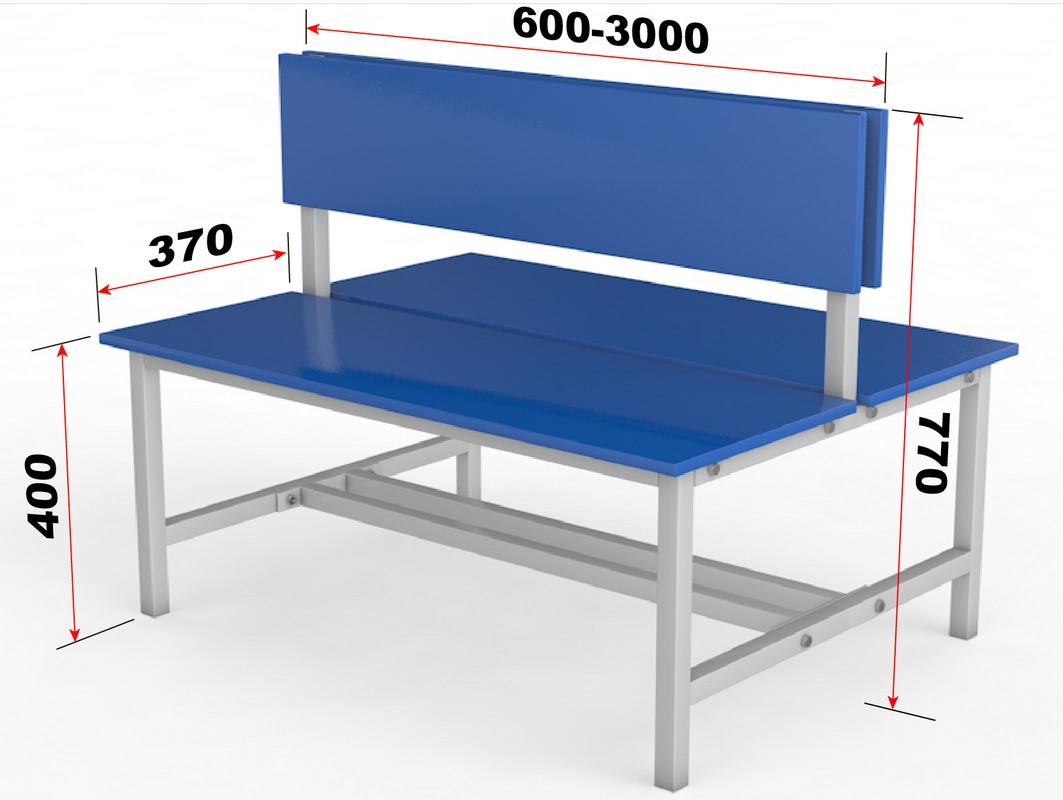 Скамейка для раздевалки со спинкой. Двухсторонняя. Настил ЛДСП. 200см Glav 10.800-2000 1063_800