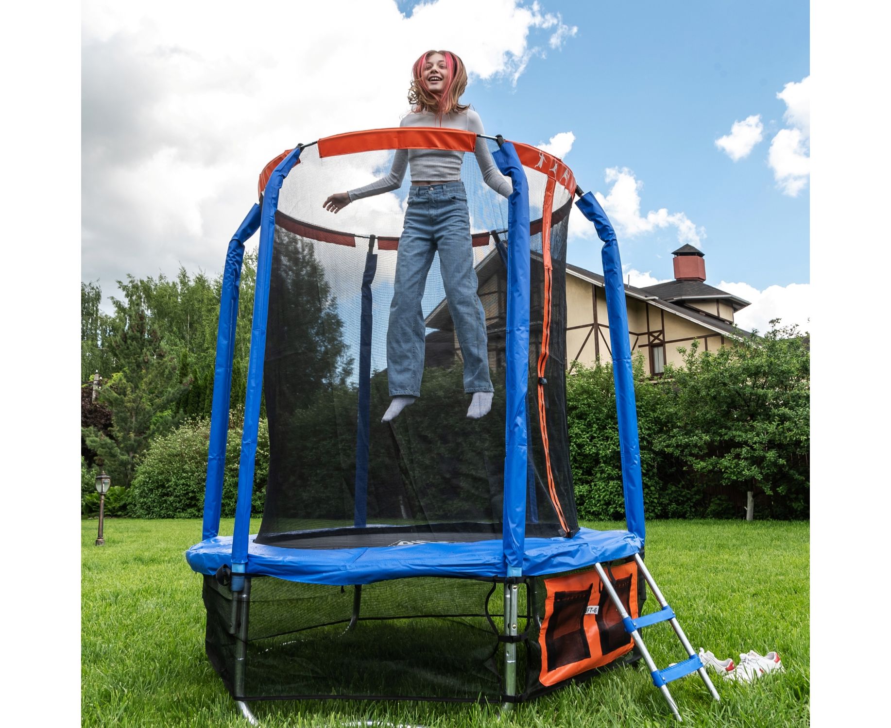 Батут DFC Jump Basket 10ft внутр.сетка, лестница (305cм) 10FT-JBSK-B 1834_1500