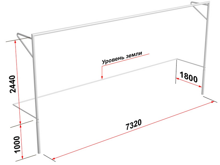 Ворота футбольные Glav с консолью для натяжения сетки, разборные (7,32х2,44 м) 15.100.1 шт 933_700