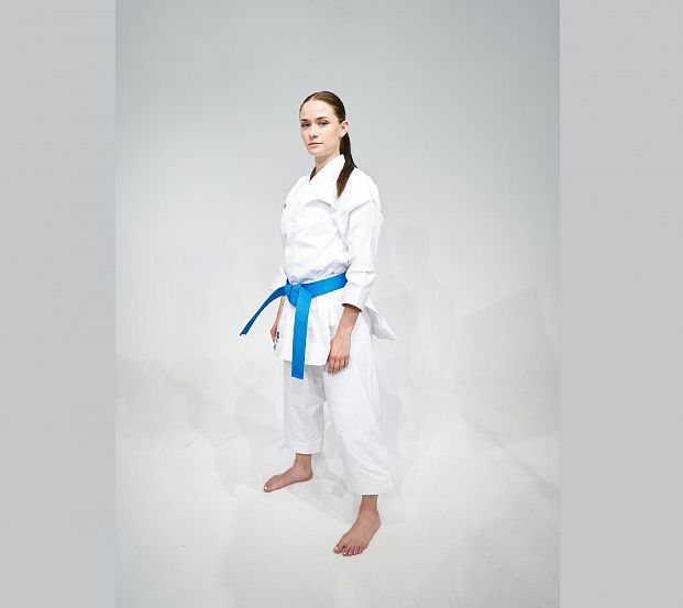 Кимоно для карате подростковое Adidas K999 Shori Karate Uniform Kata WKF белое с черным логотипом 621_553