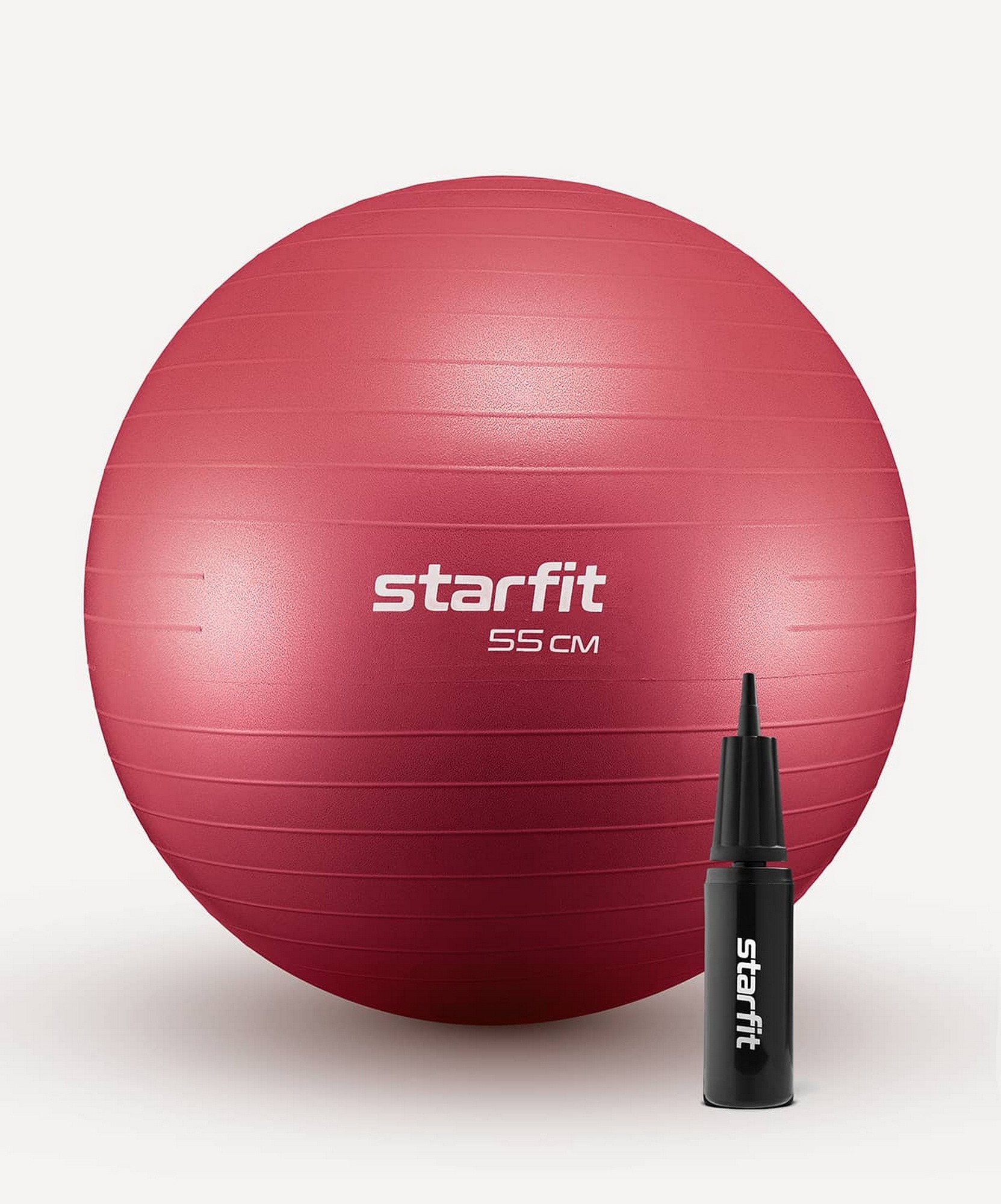 Фитбол d55см Star Fit антивзрыв, 900 гр, с ручным насосом GB-111 малиновый 1663_2000