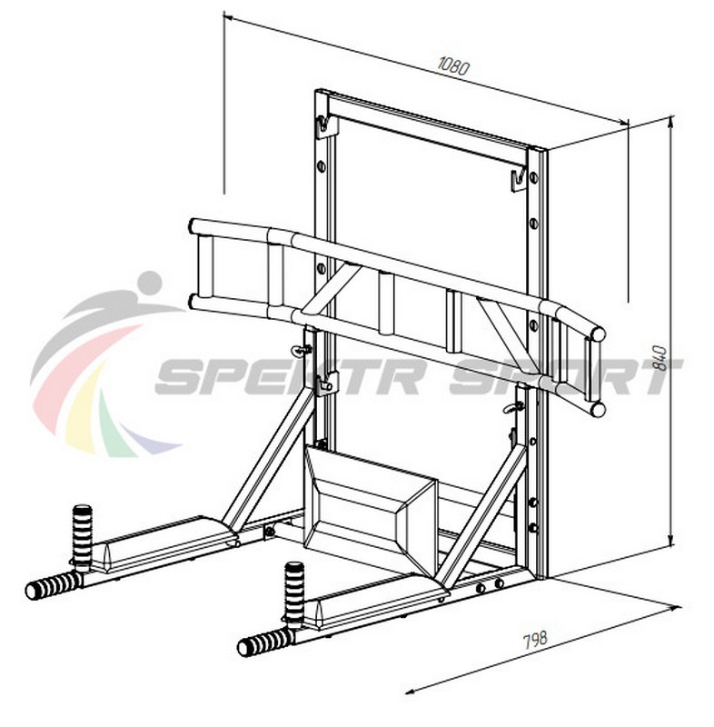 Турник-брусья-пресс на раме разборный с доп. хватами Spektr Sport Прометей, белый 786_800