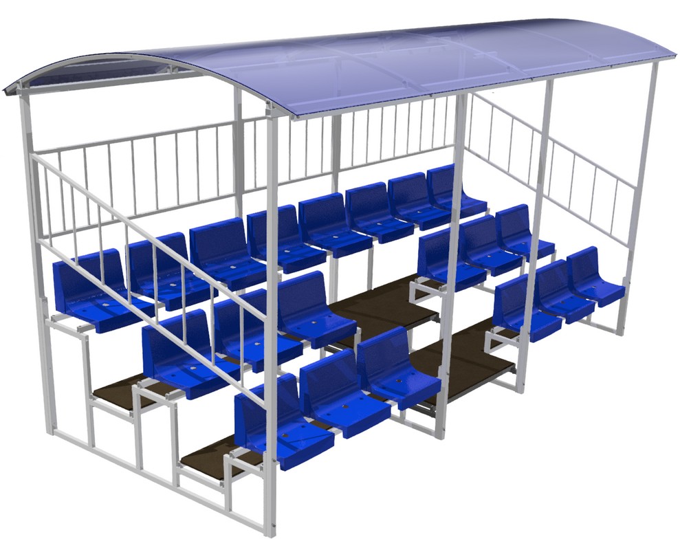 Трибуна трехрядная 20 мест с крышей и ограждениями сзади и по бокам ФСИ 11230 989_800